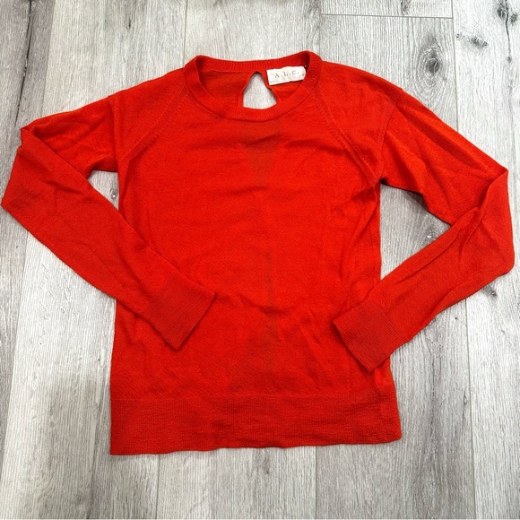 ALC Orange 100% Wool Crewneck Sweater with Keyhole Open Back - Picture 2 of 3